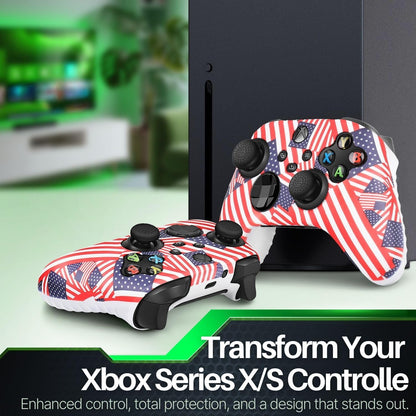 TNP Silicone Case Cover for Xbox Series X/S Controller Skin Shell + 8 Pro Thumb Grips Set (Flag) Ergonomic Textured Grip Dust Protector Compatible with New Xbox Series S X Controller Accessories