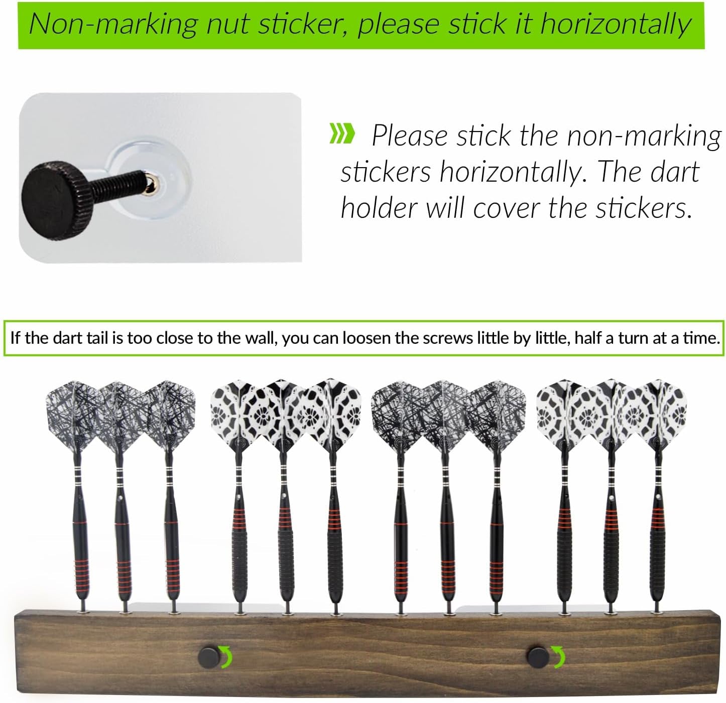 Walnut Wood Dart Holder Wall Mount Displays 4 Sets for a Total of 12 Steel/Soft Tip Darts,With Darts Throw Line Marker