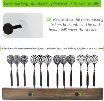 Walnut Wood Dart Holder Wall Mount Displays 4 Sets for a Total of 12 Steel/Soft Tip Darts,With Darts Throw Line Marker