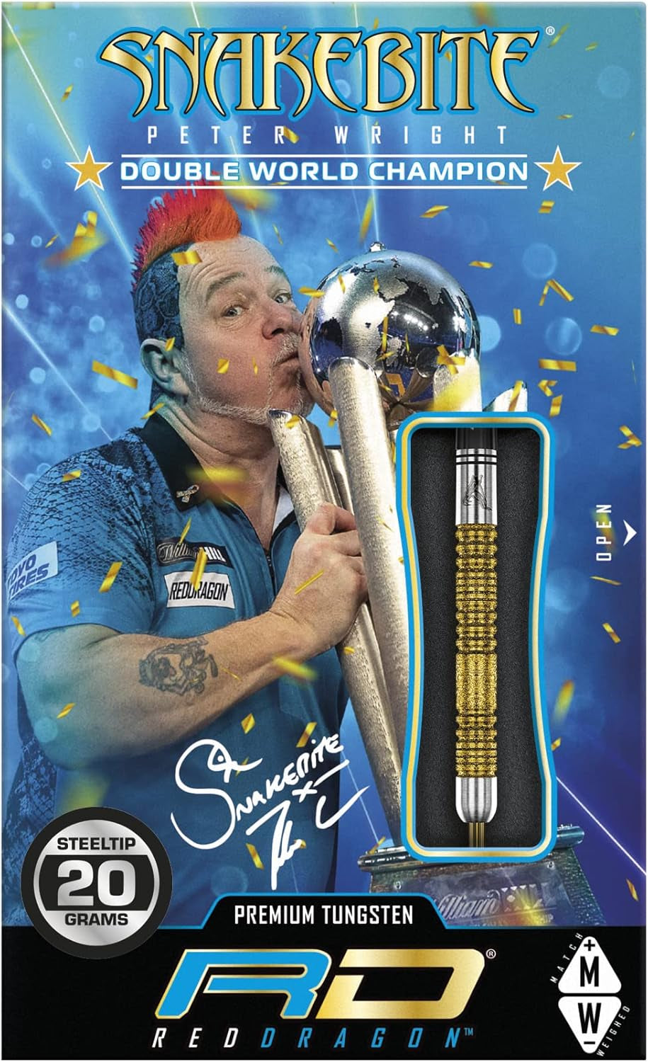 Peter Wright Snakebite DWC Special Edition Gold plus 20G with Flights and Stems (Shafts)