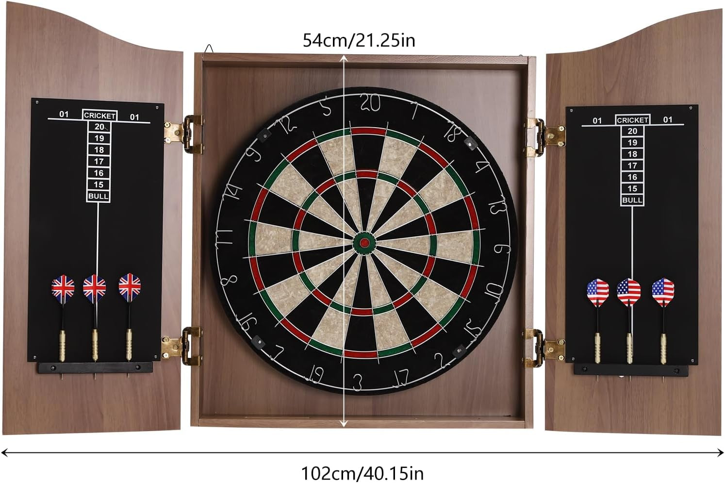 Classic Dartboard Cabinet, Hideaway Cabinet & 6 Steel-Tip Dartboard, Professional Dart Boards Set for Adults, Steel Tip Dart Board Set in Game Room/Bar/Office (Regular Brown)