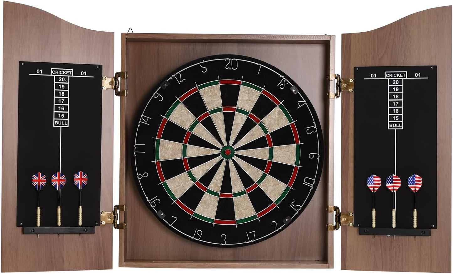 Classic Dartboard Cabinet, Hideaway Cabinet & 6 Steel-Tip Dartboard, Professional Dart Boards Set for Adults, Steel Tip Dart Board Set in Game Room/Bar/Office (Regular Brown)