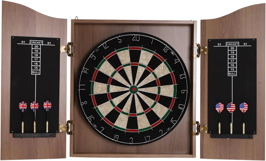 Classic Dartboard Cabinet, Hideaway Cabinet & 6 Steel-Tip Dartboard, Professional Dart Boards Set for Adults, Steel Tip Dart Board Set in Game Room/Bar/Office (Regular Brown)