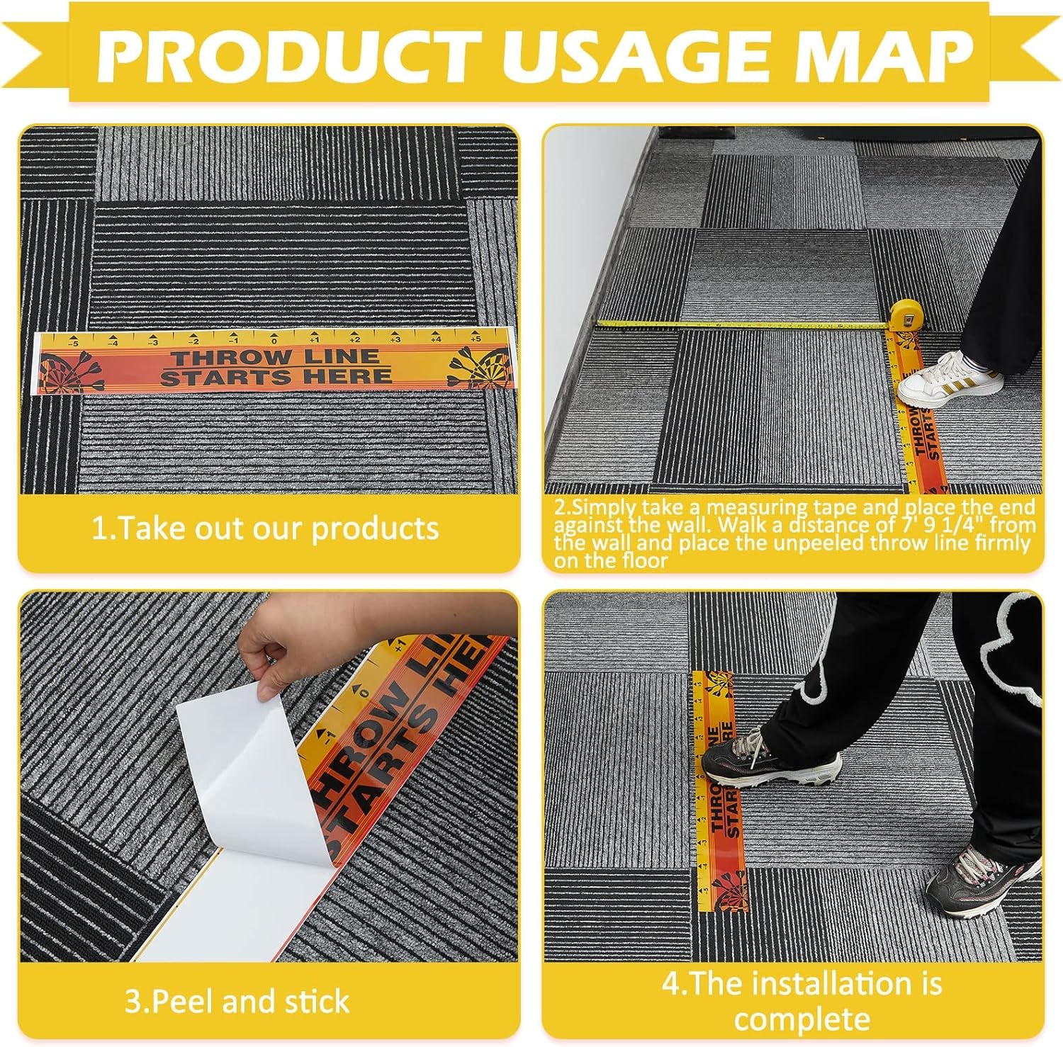 Dart Board Throw Line Floor Sticker PVC Toe Line Marker for Dart Players Game Accessories, 23 X 3.15 Inch