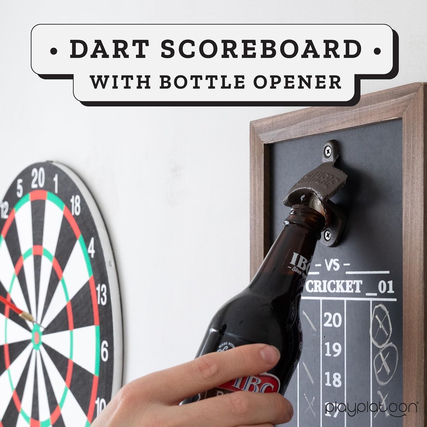 Dart Scoreboard & Darts Holder Wall Mount with Bottle Opener - Wood Score Board, Professional Darts Accessories, Dart Holder
