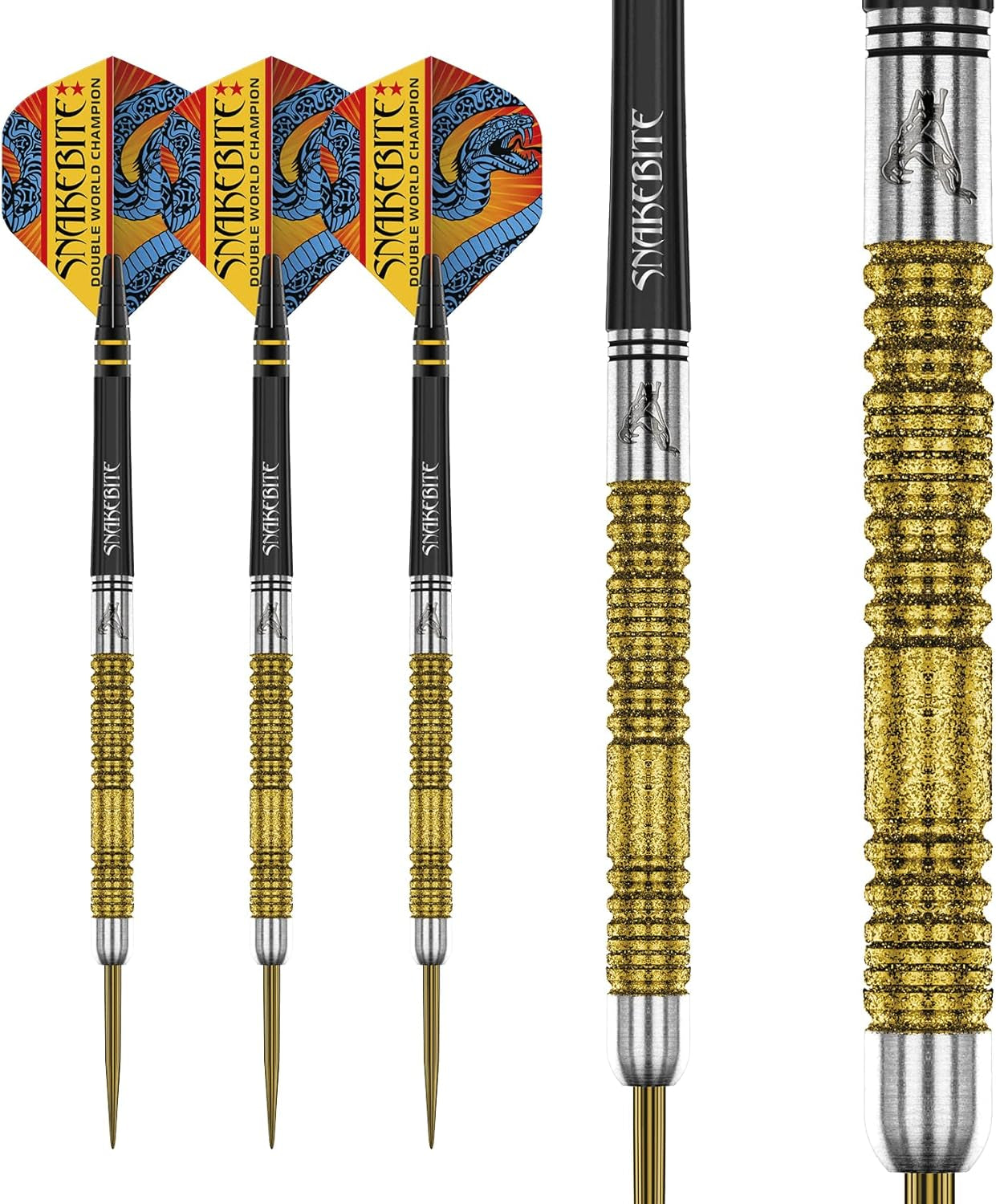 Peter Wright Snakebite DWC Special Edition Gold plus 20G with Flights and Stems (Shafts)