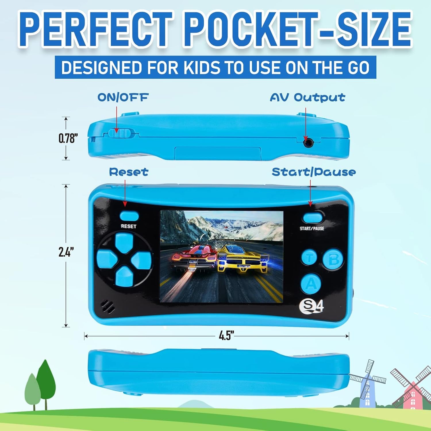 Retro Handheld Game Console, 182 in 1 Video Games Console 2.5" Screen Handheld Games, Travel Hand Held Game Systems for Kids Ages 4-8, Video Game Party Supplies Birthday Gifts for Kids Adults-Blue