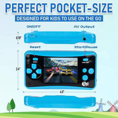 Retro Handheld Game Console, 182 in 1 Video Games Console 2.5" Screen Handheld Games, Travel Hand Held Game Systems for Kids Ages 4-8, Video Game Party Supplies Birthday Gifts for Kids Adults-Blue