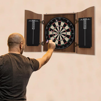 Classic Dartboard Cabinet, Hideaway Cabinet & 6 Steel-Tip Dartboard, Professional Dart Boards Set for Adults, Steel Tip Dart Board Set in Game Room/Bar/Office (Regular Brown)