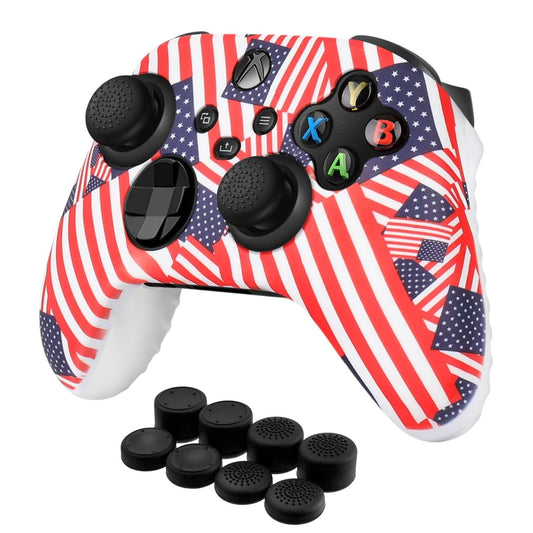 TNP Silicone Case Cover for Xbox Series X/S Controller Skin Shell + 8 Pro Thumb Grips Set (Flag) Ergonomic Textured Grip Dust Protector Compatible with New Xbox Series S X Controller Accessories