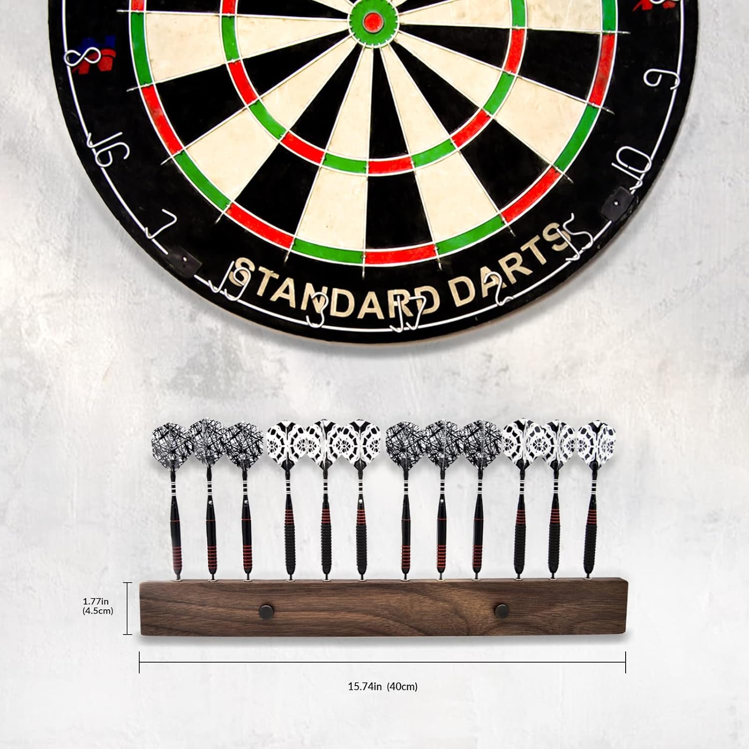 Walnut Wood Dart Holder Wall Mount Displays 4 Sets for a Total of 12 Steel/Soft Tip Darts,With Darts Throw Line Marker