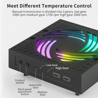 RGB Colorful Cooling Fan for Xbox Series X Host Console Adjustable Wind Speed Heat Dissipation Fan with USB Charging Port
