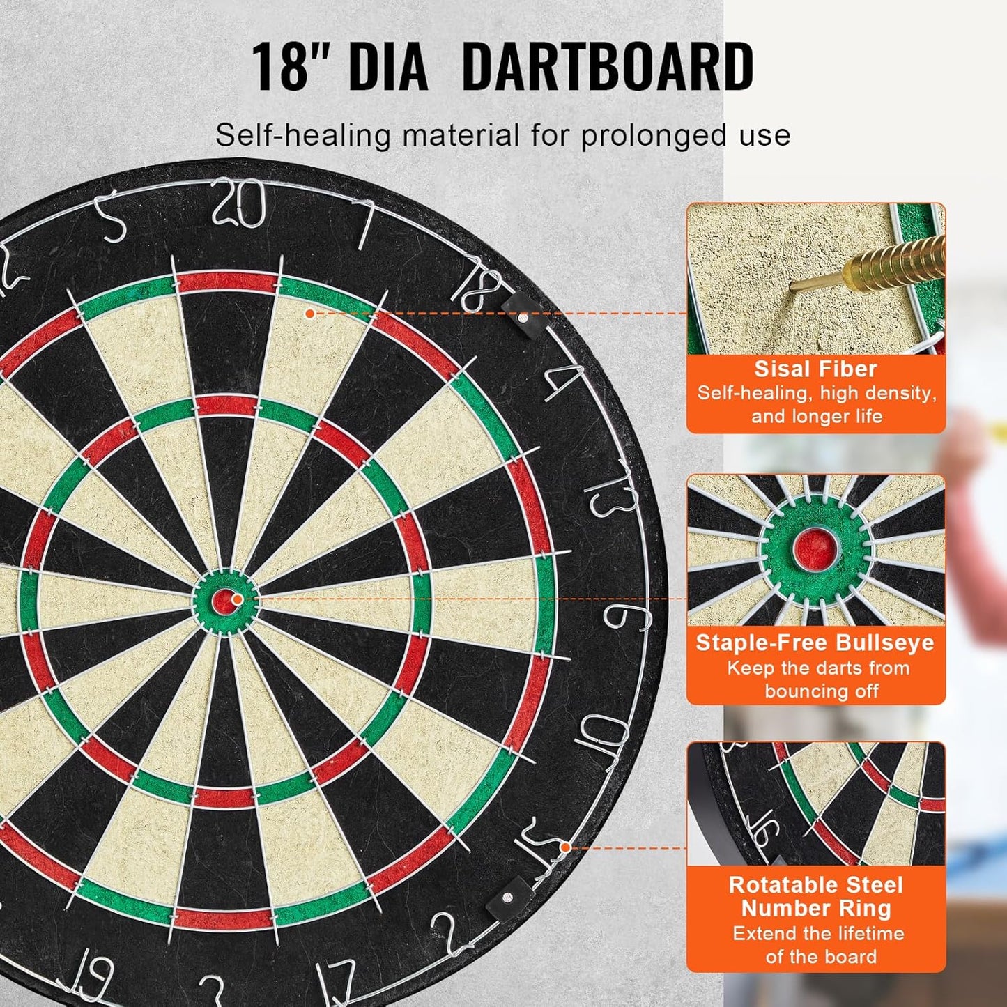 Dartboard and Cabinet Set, Instant Play Official-Size Dartboard Cabinet, Steel Tip Dart Cabinet, Simple Assembly, Comes with All Accessories, Idea for Cricket Games