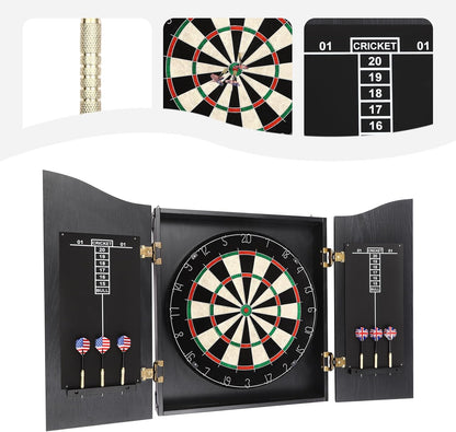 Classic Dartboard Cabinet, Hideaway Cabinet & 6 Steel-Tip Dartboard, Professional Dart Boards Set for Adults, Steel Tip Dart Board Set in Game Room/Bar/Office (Regular Black)