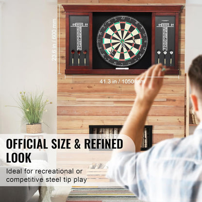 Dartboard and Cabinet Set, Instant Play Official-Size Dartboard Cabinet, Steel Tip Dart Cabinet, Simple Assembly, Comes with All Accessories, Idea for Cricket Games