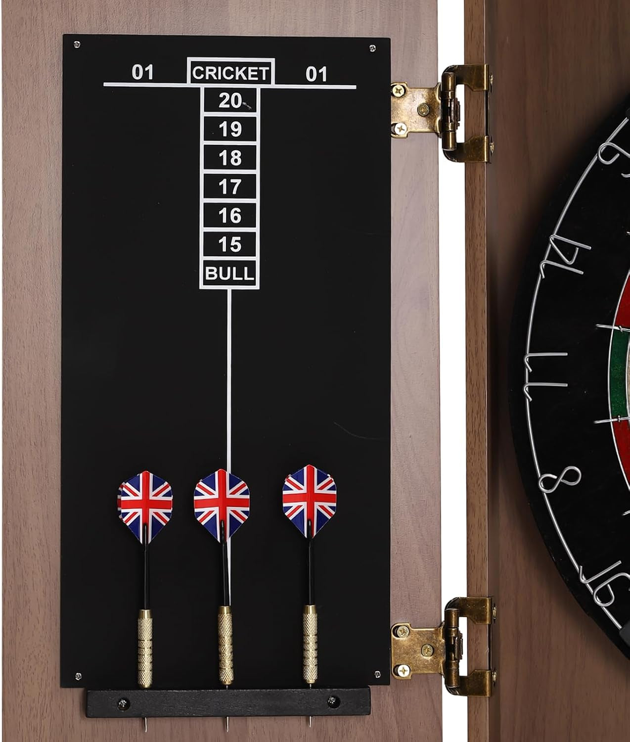 Classic Dartboard Cabinet, Hideaway Cabinet & 6 Steel-Tip Dartboard, Professional Dart Boards Set for Adults, Steel Tip Dart Board Set in Game Room/Bar/Office (Regular Brown)