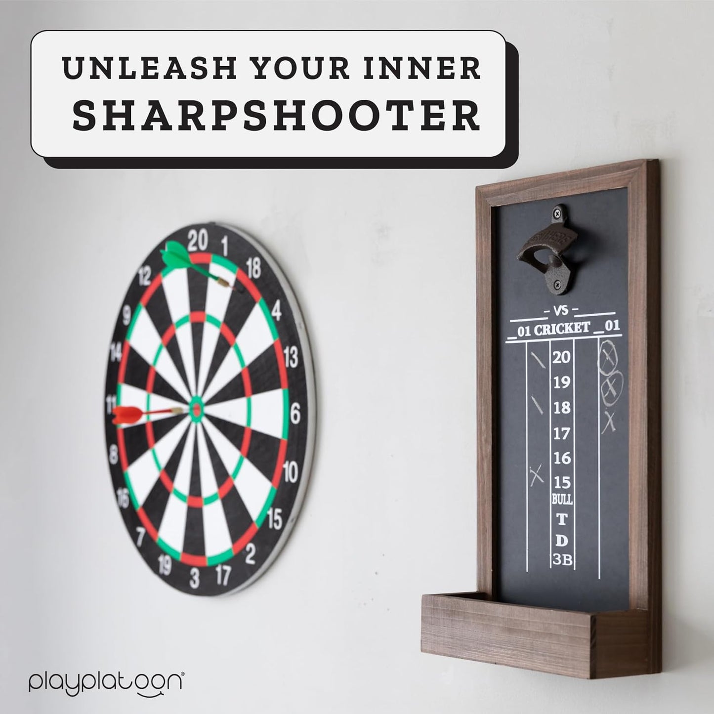 Dart Scoreboard & Darts Holder Wall Mount with Bottle Opener - Wood Score Board, Professional Darts Accessories, Dart Holder