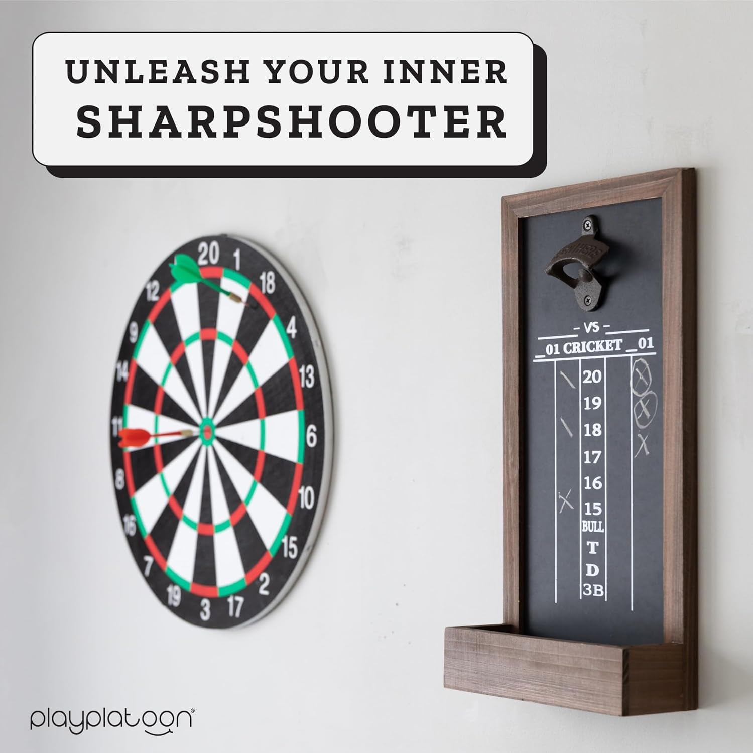 Dart Scoreboard & Darts Holder Wall Mount with Bottle Opener - Wood Score Board, Professional Darts Accessories, Dart Holder