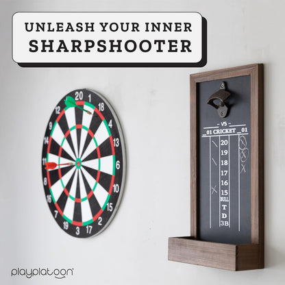 Dart Scoreboard & Darts Holder Wall Mount with Bottle Opener - Wood Score Board, Professional Darts Accessories, Dart Holder