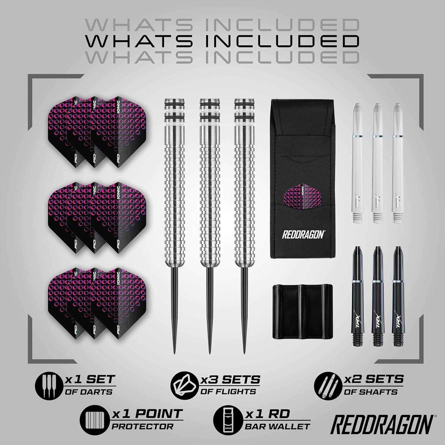 Raider Series: 23 Gram Steel Tip Tungsten Darts Set - Professional Darts with Shafts (Stems), Flights and Checkout Card - Choice of Colour Available