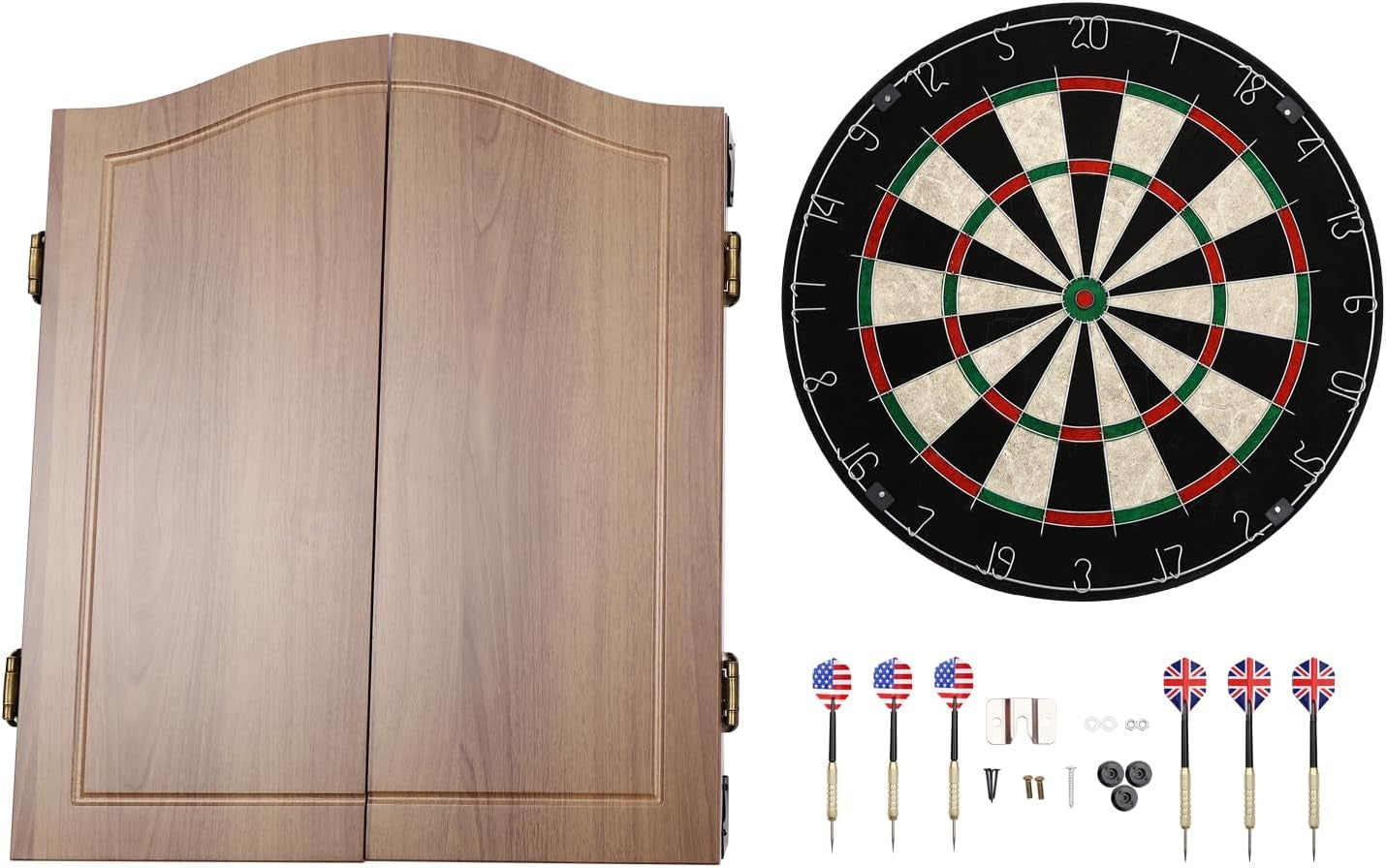 Classic Dartboard Cabinet, Hideaway Cabinet & 6 Steel-Tip Dartboard, Professional Dart Boards Set for Adults, Steel Tip Dart Board Set in Game Room/Bar/Office (Regular Brown)