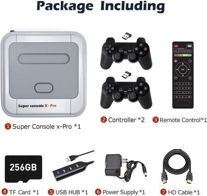 Retro Game Console 256GB, Super Console X PRO Built-In 65,000+ Games, Video Game Console for 4K TV HD/AV Output, Wireless 2.4G Controllers (256G)