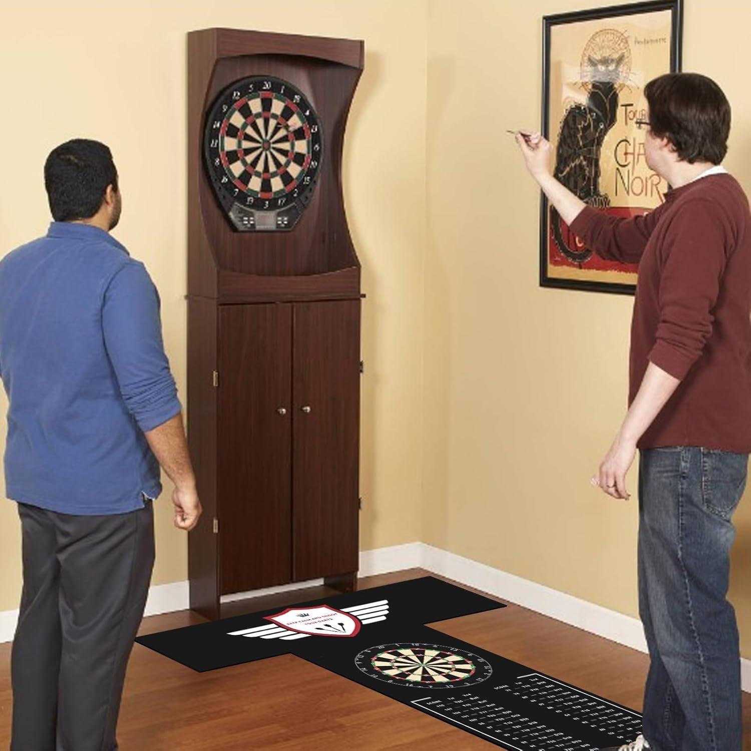 Darts Floor Mat - Heavy Duty Dart Throw Line Mat with Non-Slip Rubber Backing