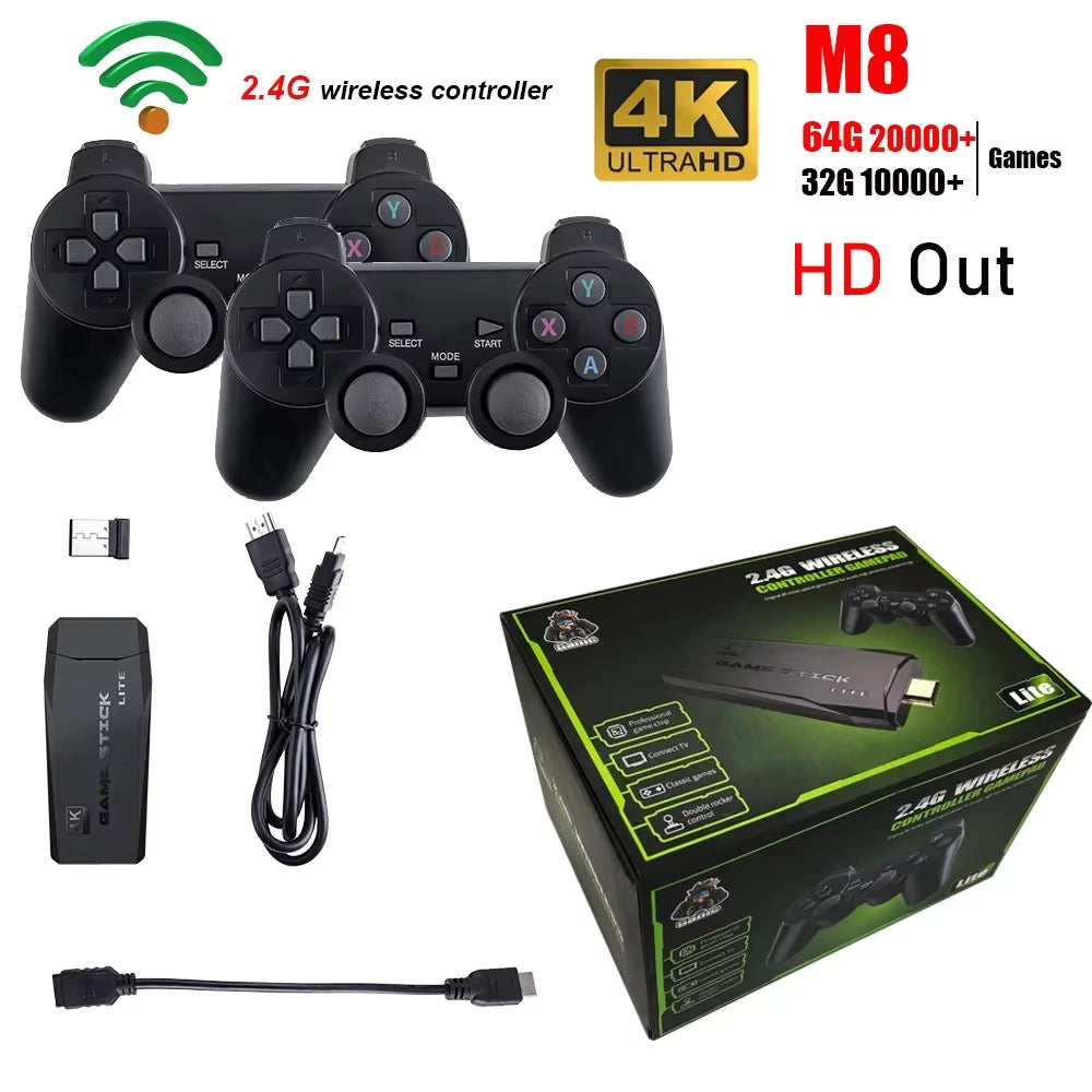 4K HD Video Game Console 2.4G Double Wireless Controller Game Player M8 20000 Games 64GB Retro Games Boy Christmas Gifts
