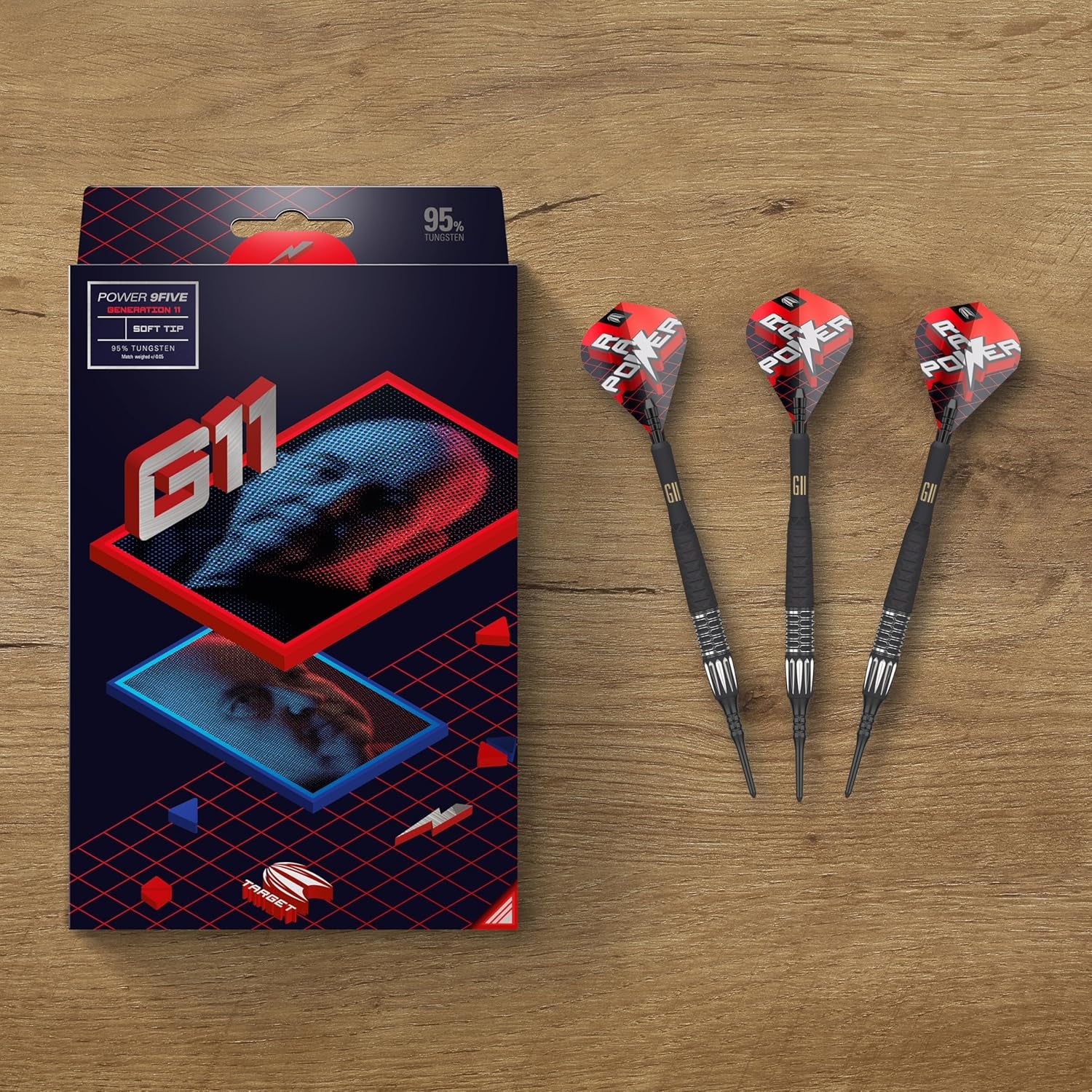 Phil Taylor Gen 11 Power 9-Five Soft Tip Darts, 95% Tungsten Raw Power G11 | Generation 11 Phil Taylor Darts, Player Edition Dart Set with Pixel Tips, Electronic Soft Tip Darts