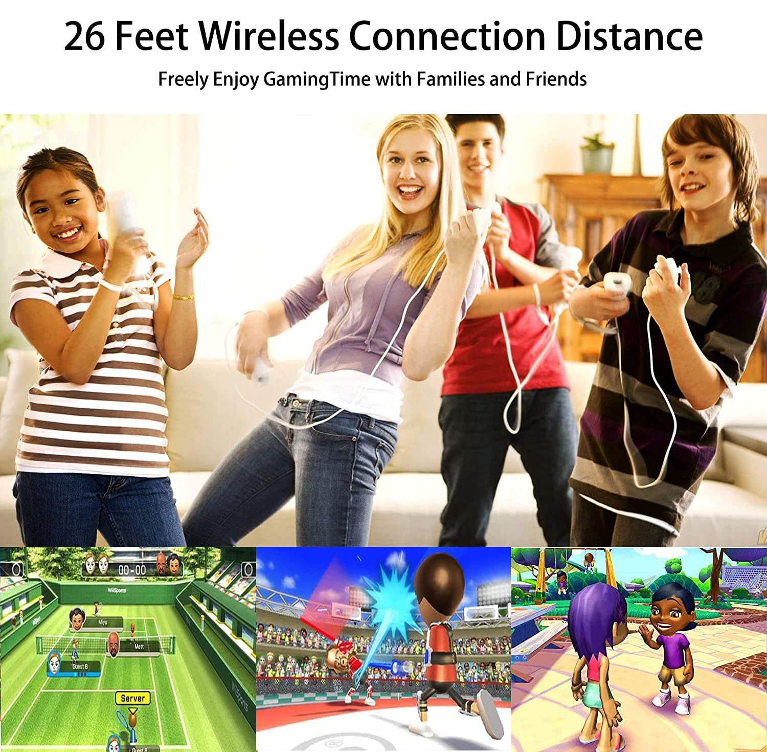 2 Packs Classic Wireless Controller Compatible for Wii and Wii U Console, Gamepad with Silicone Case and Wrist Strap (Black and White)