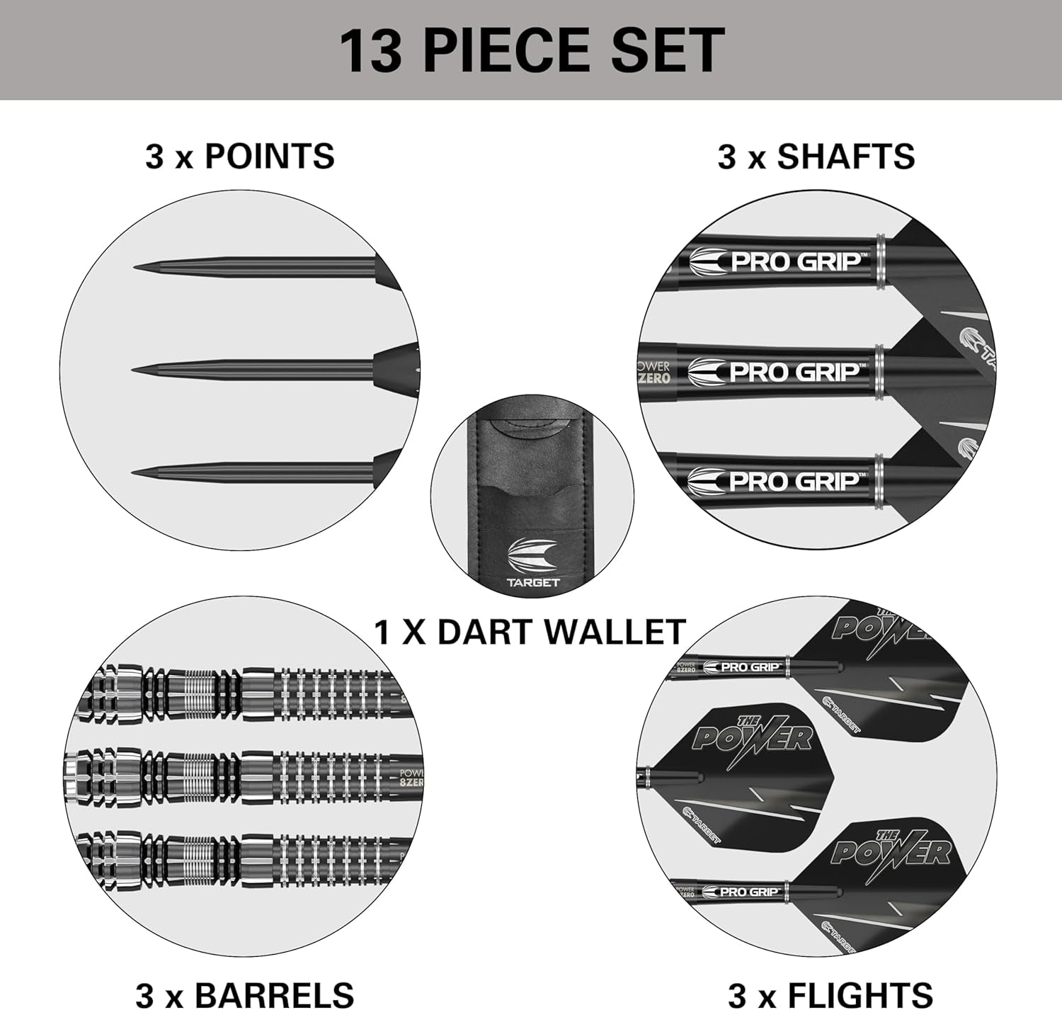 Phil Taylor Power 8-Zero 4 Black Steel Tip Darts, 80% Tungsten Dart Set, P8Z4, 21G | Player Edition Darts with Fixed Points | Black Darts Case Included