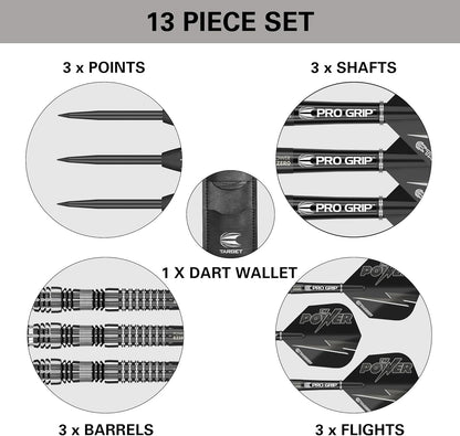 Phil Taylor Power 8-Zero 4 Black Steel Tip Darts, 80% Tungsten Dart Set, P8Z4, 21G | Player Edition Darts with Fixed Points | Black Darts Case Included
