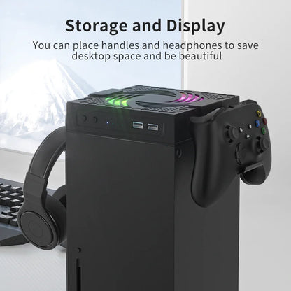RGB Colorful Cooling Fan for Xbox Series X Host Console Adjustable Wind Speed Heat Dissipation Fan with USB Charging Port