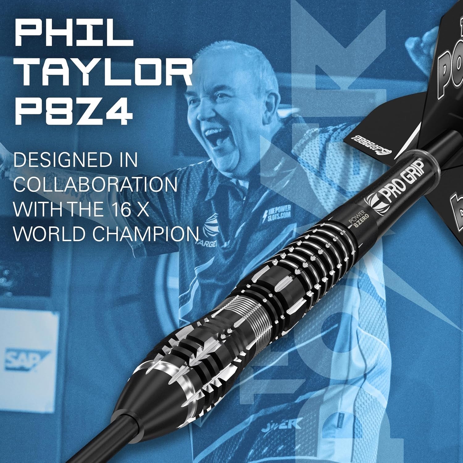 Phil Taylor Power 8-Zero 4 Black Steel Tip Darts, 80% Tungsten Dart Set, P8Z4, 21G | Player Edition Darts with Fixed Points | Black Darts Case Included