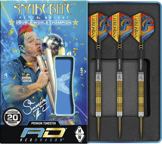 Peter Wright Snakebite DWC Special Edition Gold plus 20G with Flights and Stems (Shafts)