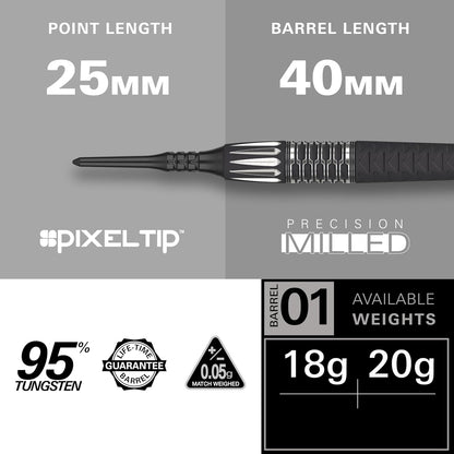Phil Taylor Gen 11 Power 9-Five Soft Tip Darts, 95% Tungsten Raw Power G11 | Generation 11 Phil Taylor Darts, Player Edition Dart Set with Pixel Tips, Electronic Soft Tip Darts