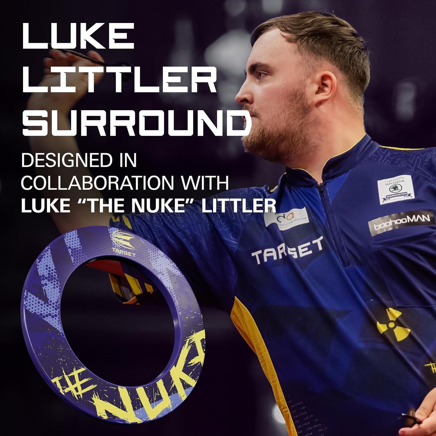 Luke Littler Dartboard Surround | the Nuke Dart Board Protector Ring, Compatible with All Steel Tip Dartboards, Purple & Yellow Dart Surrounds, Easy Install Wall Protection Outer Rings