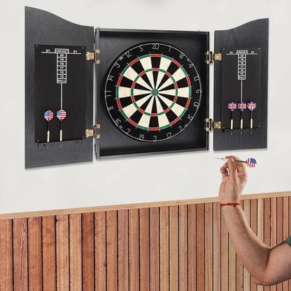 Classic Dartboard Cabinet, Hideaway Cabinet & 6 Steel-Tip Dartboard, Professional Dart Boards Set for Adults, Steel Tip Dart Board Set in Game Room/Bar/Office (Regular Black)