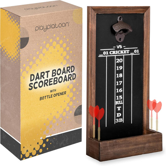 Dart Scoreboard & Darts Holder Wall Mount with Bottle Opener - Wood Score Board, Professional Darts Accessories, Dart Holder