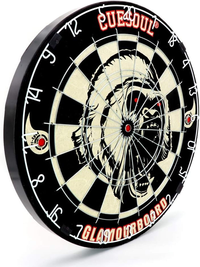 GLAMOURBOARD Tri-Eyes Official Size Sisal Bristle Dartboard Set with Extra Steel Tip Darts 6 Pack with or without Dartboard Surround Wall Protector for Your Choice