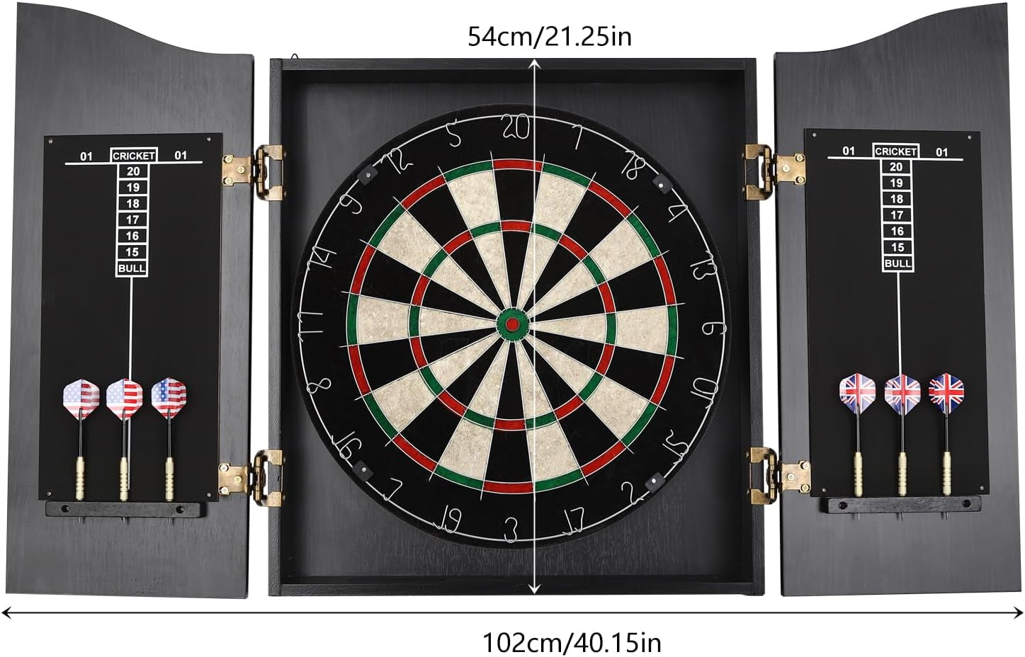 Classic Dartboard Cabinet, Hideaway Cabinet & 6 Steel-Tip Dartboard, Professional Dart Boards Set for Adults, Steel Tip Dart Board Set in Game Room/Bar/Office (Regular Black)