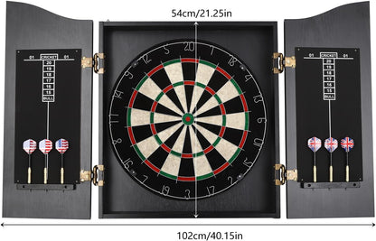 Classic Dartboard Cabinet, Hideaway Cabinet & 6 Steel-Tip Dartboard, Professional Dart Boards Set for Adults, Steel Tip Dart Board Set in Game Room/Bar/Office (Regular Black)