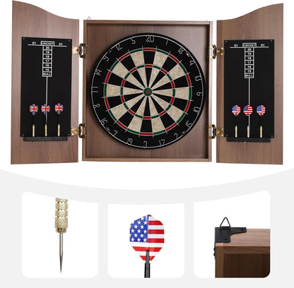 Classic Dartboard Cabinet, Hideaway Cabinet & 6 Steel-Tip Dartboard, Professional Dart Boards Set for Adults, Steel Tip Dart Board Set in Game Room/Bar/Office (Regular Brown)