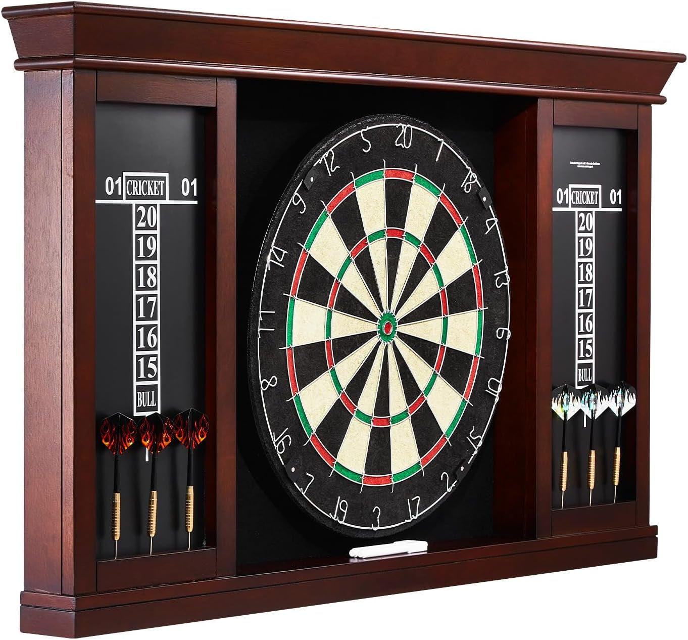 Dartboard and Cabinet Set, Instant Play Official-Size Dartboard Cabinet, Steel Tip Dart Cabinet, Simple Assembly, Comes with All Accessories, Idea for Cricket Games