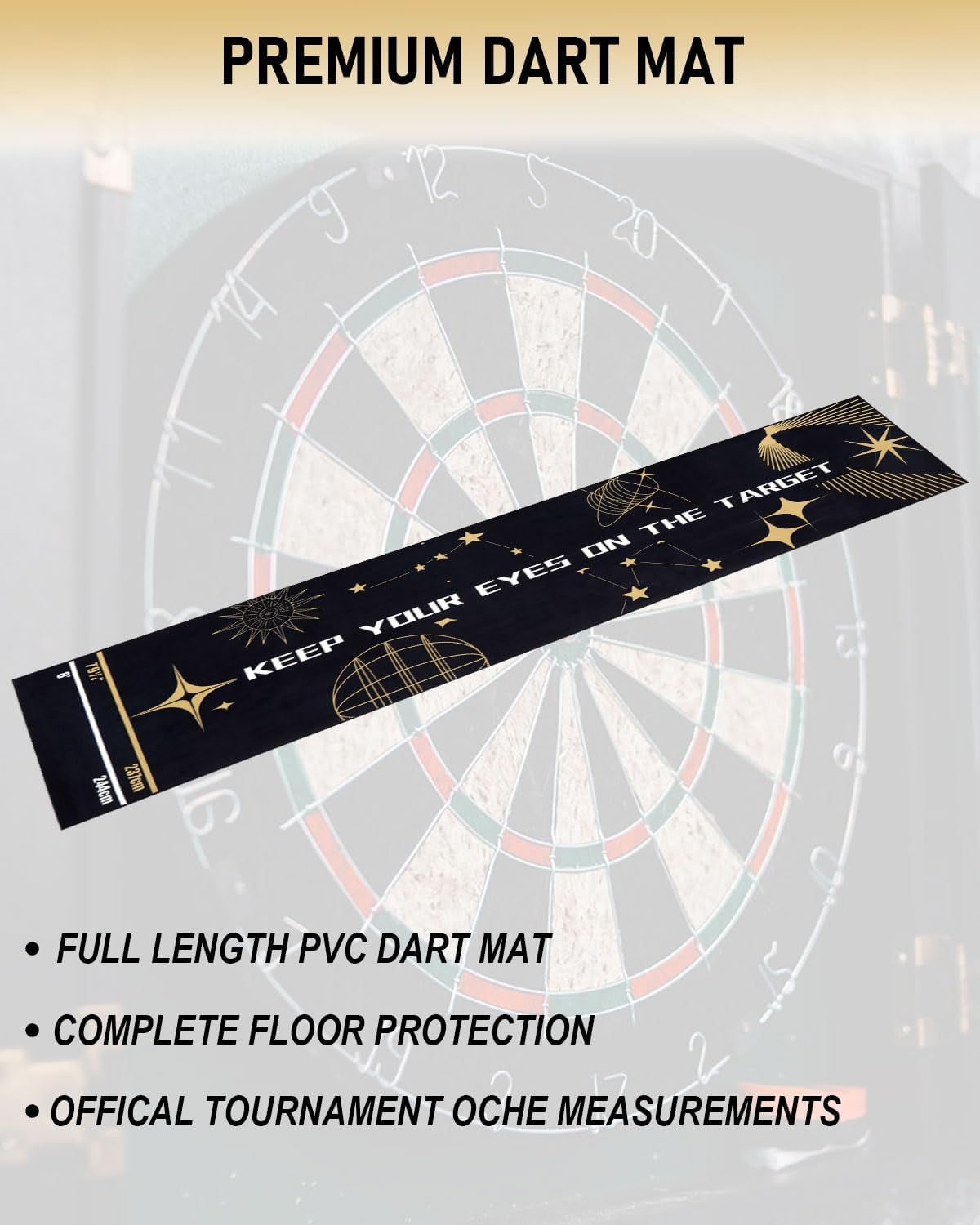 Professional Darts Mat with Oche Line System & Throw Lines – Premium Dart Mat for Floor Steeldart & Soft Darts | 260X60 Cm | with Throwing Line - Ideal as a Gift