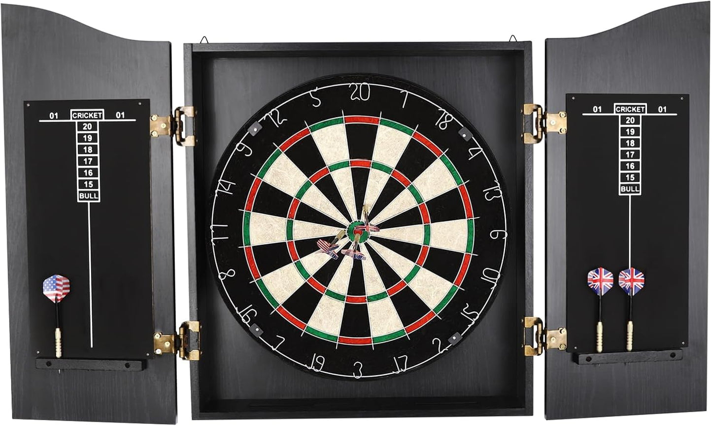 Classic Dartboard Cabinet, Hideaway Cabinet & 6 Steel-Tip Dartboard, Professional Dart Boards Set for Adults, Steel Tip Dart Board Set in Game Room/Bar/Office (Regular Black)