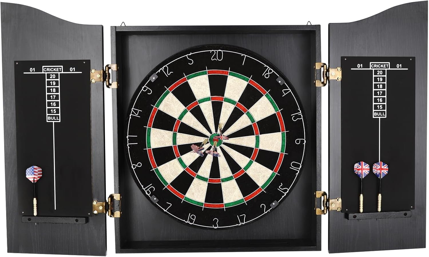 Classic Dartboard Cabinet, Hideaway Cabinet & 6 Steel-Tip Dartboard, Professional Dart Boards Set for Adults, Steel Tip Dart Board Set in Game Room/Bar/Office (Regular Black)