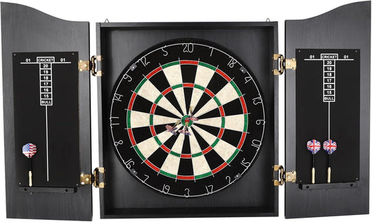 Classic Dartboard Cabinet, Hideaway Cabinet & 6 Steel-Tip Dartboard, Professional Dart Boards Set for Adults, Steel Tip Dart Board Set in Game Room/Bar/Office (Regular Black)