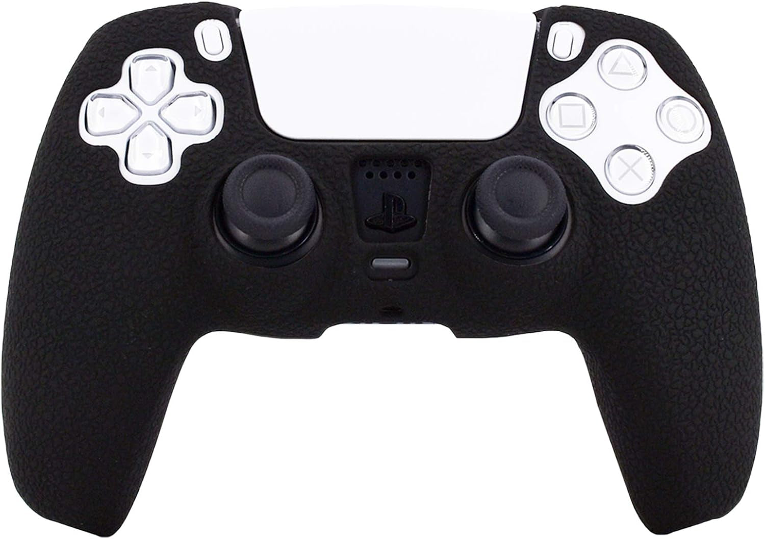 Silicone Skin Compatible with PS5 Controller Cover Sony Playstation5 Controller Grip Skin Protector Faceplates Kits Video Games(1X Black Cover with 4 X Thumb Grips Caps)