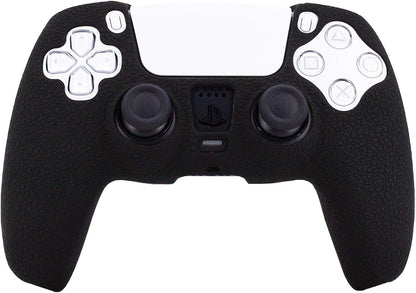 Silicone Skin Compatible with PS5 Controller Cover Sony Playstation5 Controller Grip Skin Protector Faceplates Kits Video Games(1X Black Cover with 4 X Thumb Grips Caps)